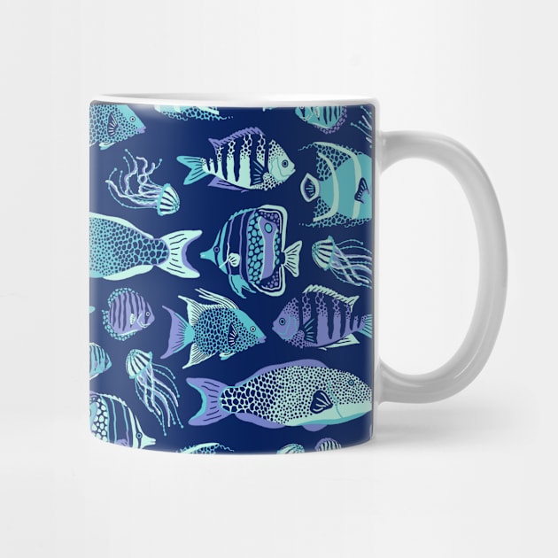 Navy Blue Funky Fishes by Carolina Díaz